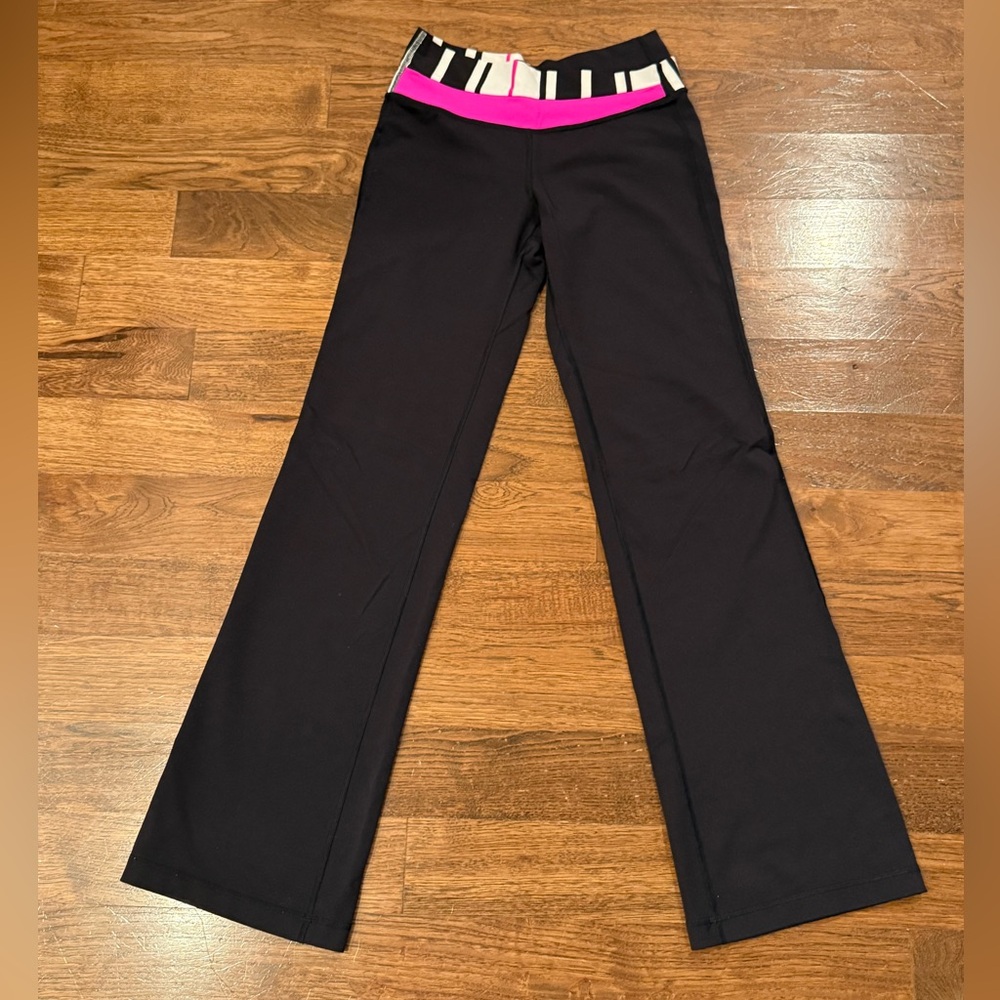 Lululemon Flared Pants - Black with l Pink and Striped Waistband - Size 4